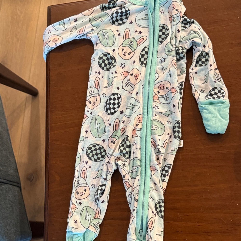 Playful Bunny Print Kids Footie Pajama